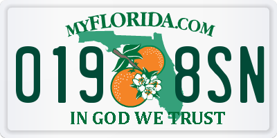 FL license plate 0198SN