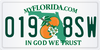FL license plate 0198SW