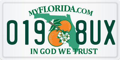 FL license plate 0198UX