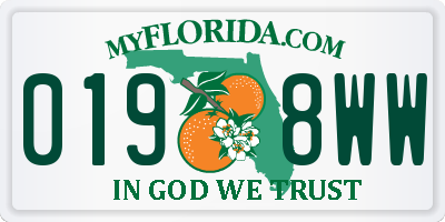 FL license plate 0198WW