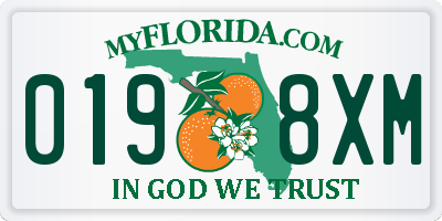 FL license plate 0198XM