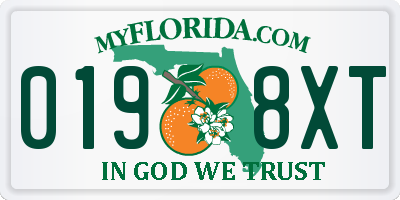 FL license plate 0198XT