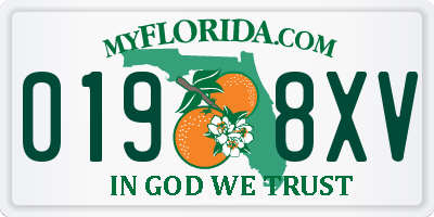 FL license plate 0198XV