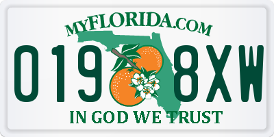 FL license plate 0198XW