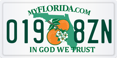FL license plate 0198ZN