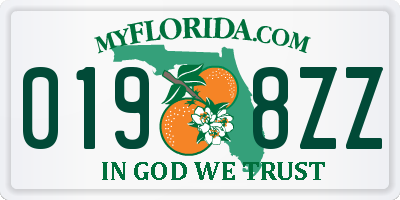 FL license plate 0198ZZ