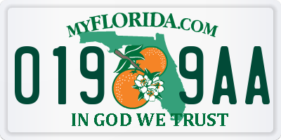FL license plate 0199AA