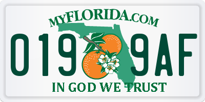 FL license plate 0199AF