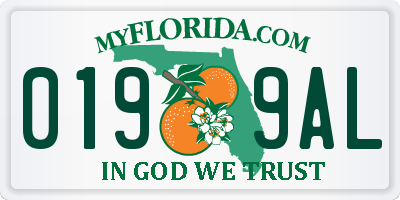 FL license plate 0199AL