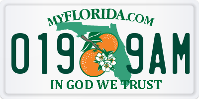 FL license plate 0199AM