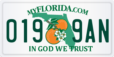 FL license plate 0199AN