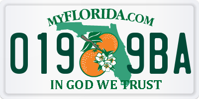 FL license plate 0199BA