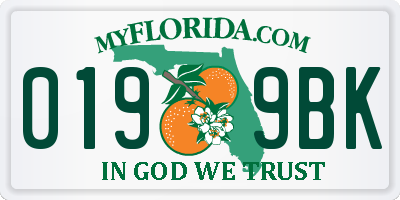 FL license plate 0199BK