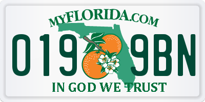 FL license plate 0199BN