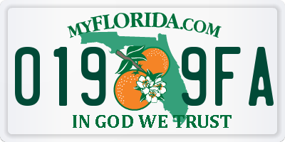 FL license plate 0199FA
