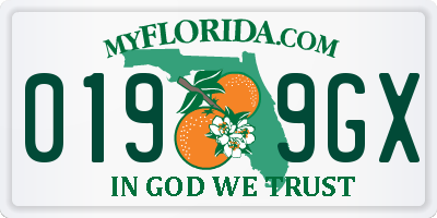 FL license plate 0199GX