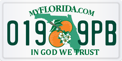 FL license plate 0199PB