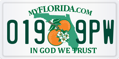 FL license plate 0199PW