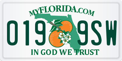FL license plate 0199SW