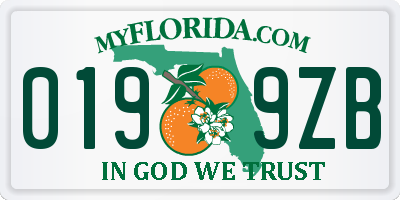 FL license plate 0199ZB