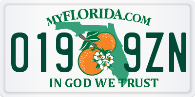FL license plate 0199ZN