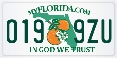 FL license plate 0199ZU