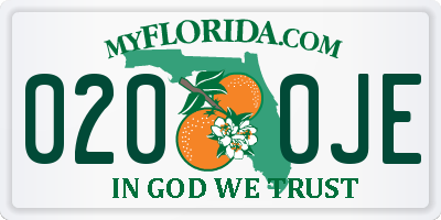 FL license plate 0200JE