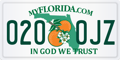FL license plate 0200JZ