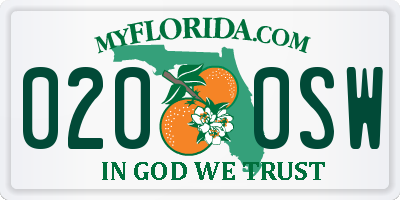FL license plate 0200SW