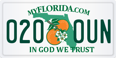 FL license plate 0200UN