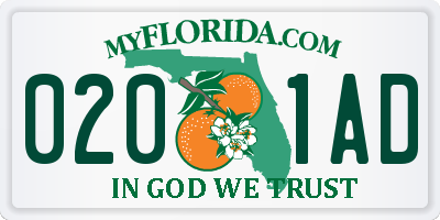 FL license plate 0201AD