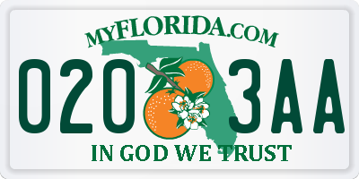 FL license plate 0203AA