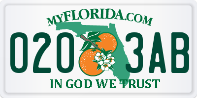 FL license plate 0203AB