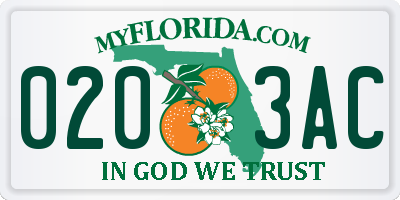 FL license plate 0203AC
