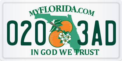 FL license plate 0203AD