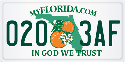 FL license plate 0203AF