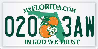 FL license plate 0203AW