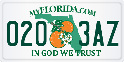 FL license plate 0203AZ