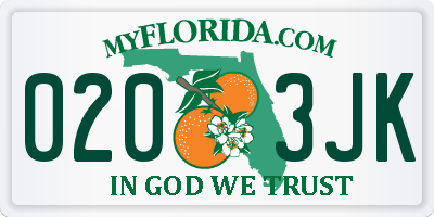 FL license plate 0203JK