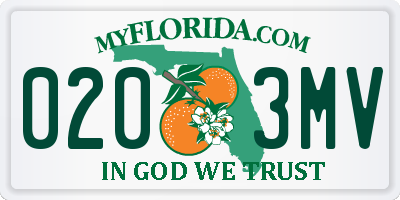 FL license plate 0203MV