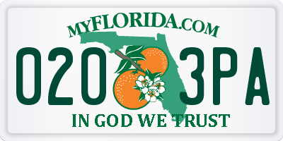 FL license plate 0203PA