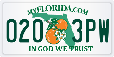 FL license plate 0203PW