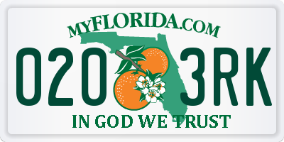 FL license plate 0203RK