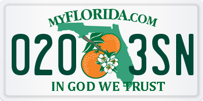 FL license plate 0203SN