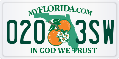 FL license plate 0203SW