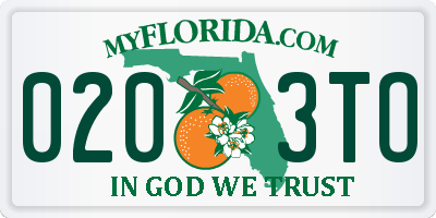 FL license plate 0203TO