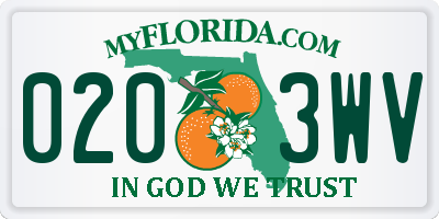 FL license plate 0203WV