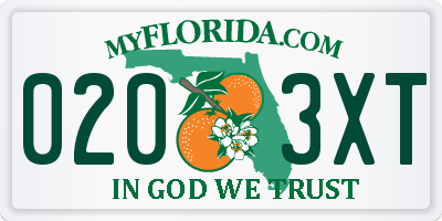 FL license plate 0203XT