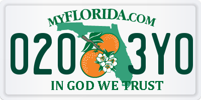 FL license plate 0203YO
