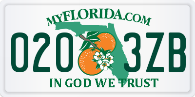 FL license plate 0203ZB